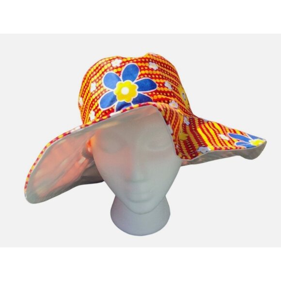 1970's Retro Groovy Orange Flower Cotton Hong Kong One Size Fits All Sun Hat EUC - Picture 1 of 9